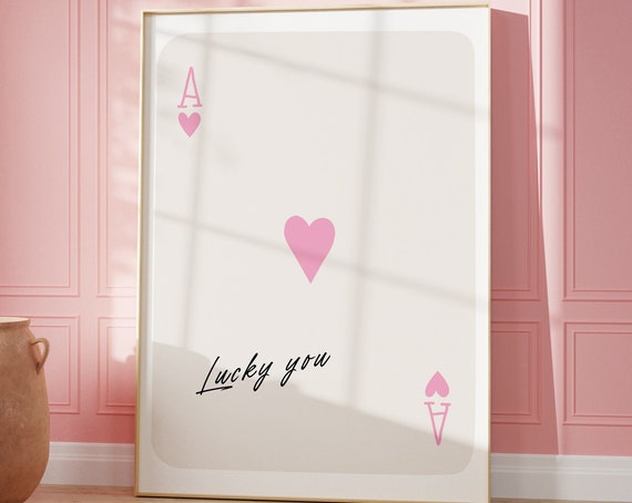 Lucky You Lucky Girl Syndrome Playing Card Print Retro Bar Cart Decor Preppy Poster Black White Trendy Art Aesthetic Decor