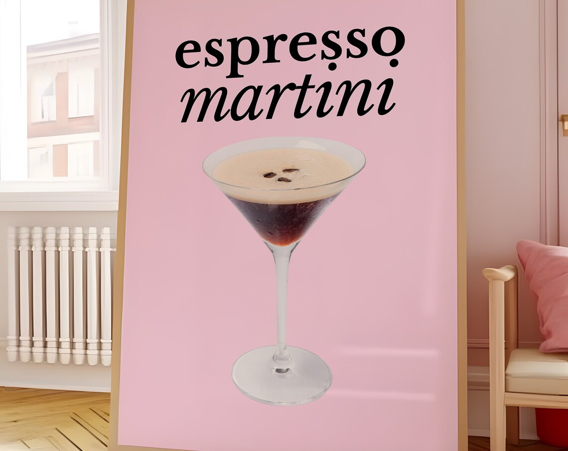 Espresso Martini Pink Cocktail Glass Martini Bar Cart Poster
