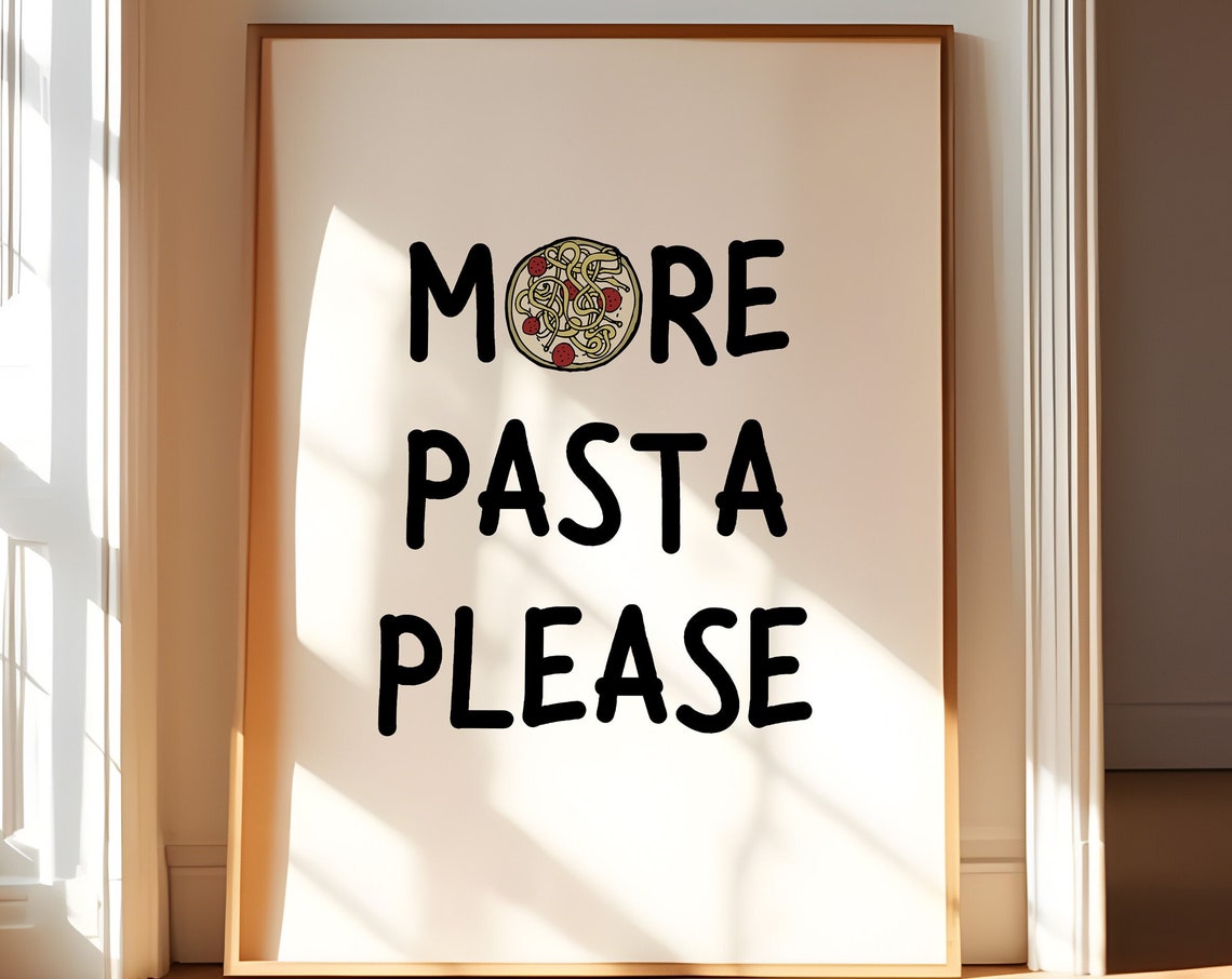 More Pasta Please Cute Italian Kitchen Typography Decor Poster