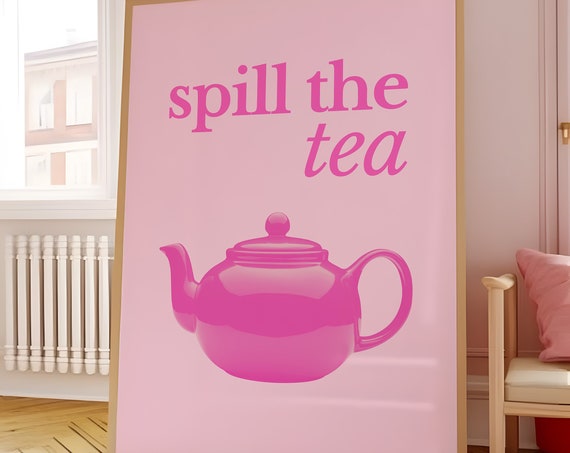 Retro Vintage Aesthetic Wall Art Print Spill The Tea Wall Decor Kitchen Art Print Retro Kitchen Art Funky Art Kitchen Print Apartment