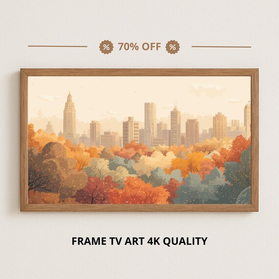 Samsung Frame Tv Art Autumn Park In The City Whimsical Illustrated Landscape