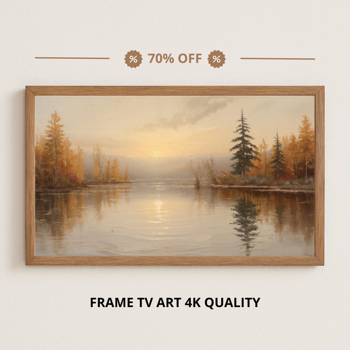 Autumn Lake Sunset Reflection Golden Trees Samsung Frame TV Art Print