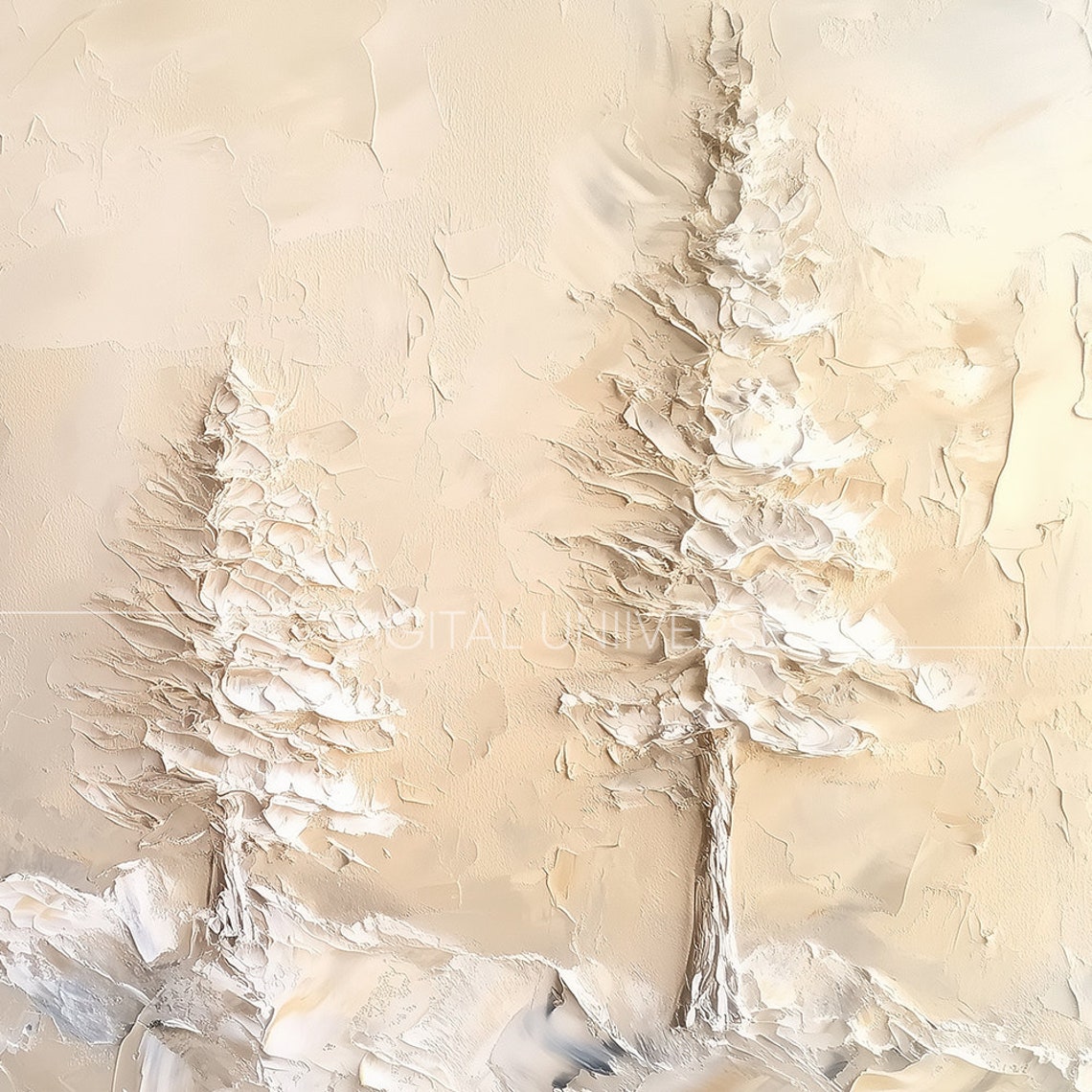 Three Frosted Christmas Trees Textured Neutral Winter Decor Wall Art - Image 3