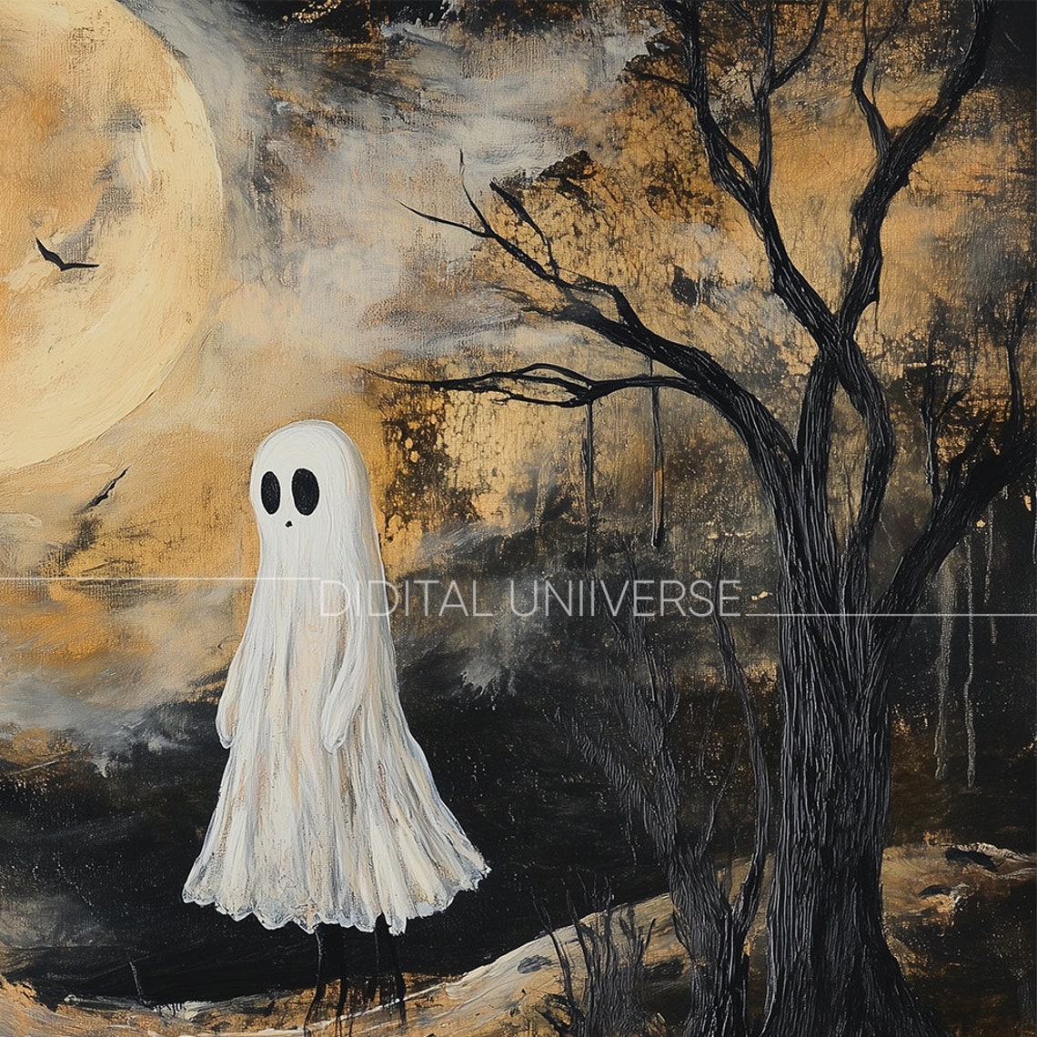 Frame Tv Art Halloween Cute Ghost Vintage Art Tv For Frame Frame Tv Art - Image 3