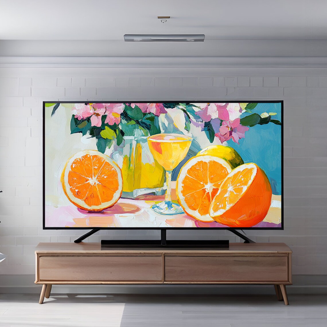 Sliced Oranges Cocktail Glass Flowers Impasto Still Life Painting Poster - Image 7