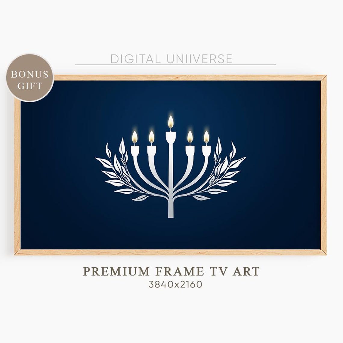 Modern White Menorah on Navy Blue Elegant Hanukkah Celebration Poster