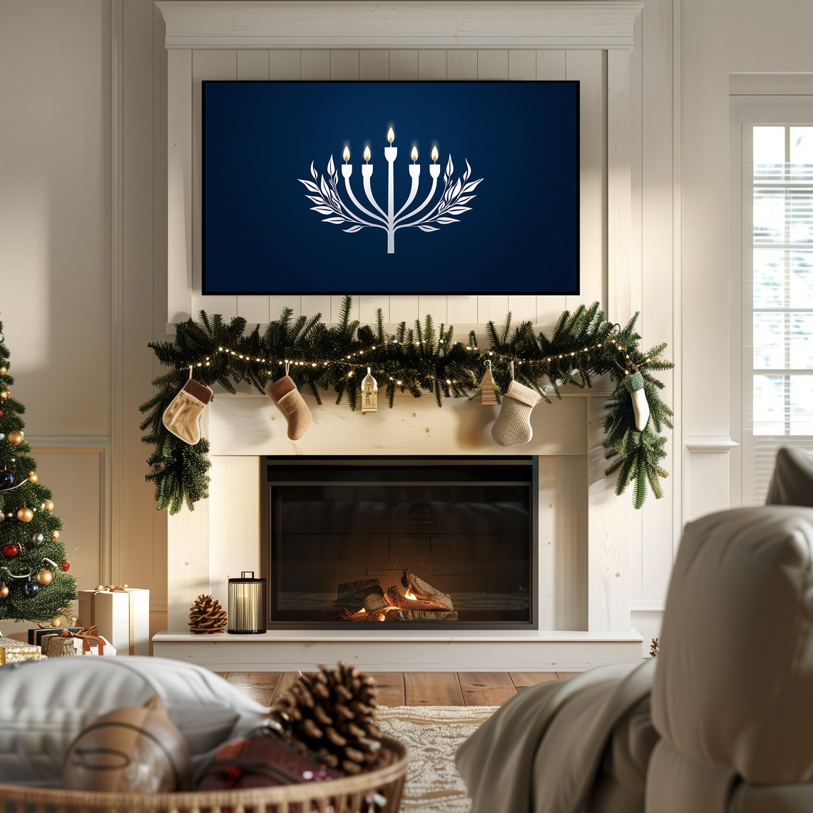 Modern White Menorah on Navy Blue Elegant Hanukkah Celebration Poster - Image 7
