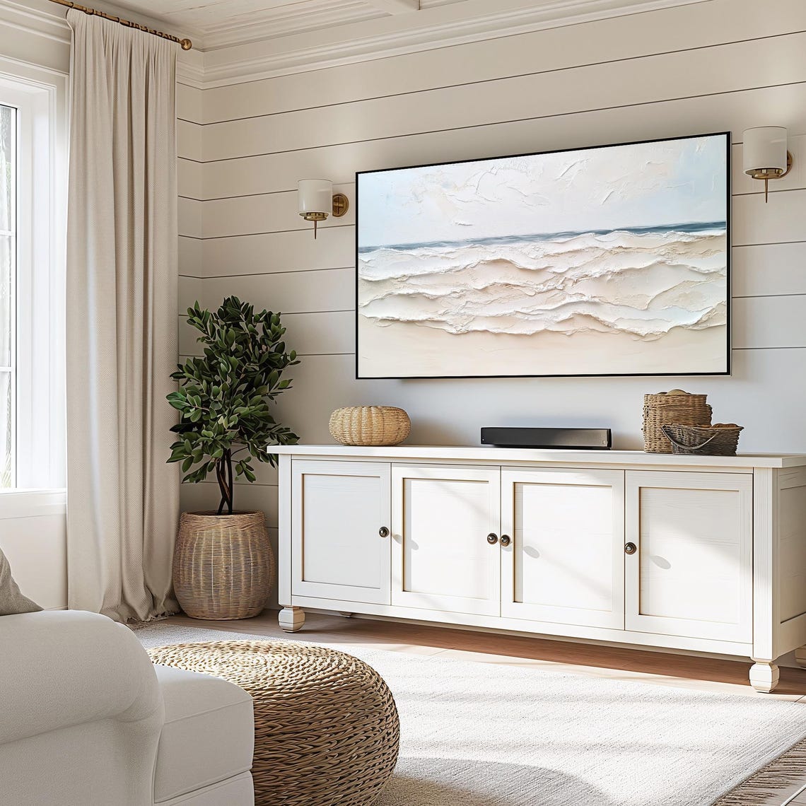 Minimalist White Ocean Waves Textured Neutral Beach Wall Art - Image 6