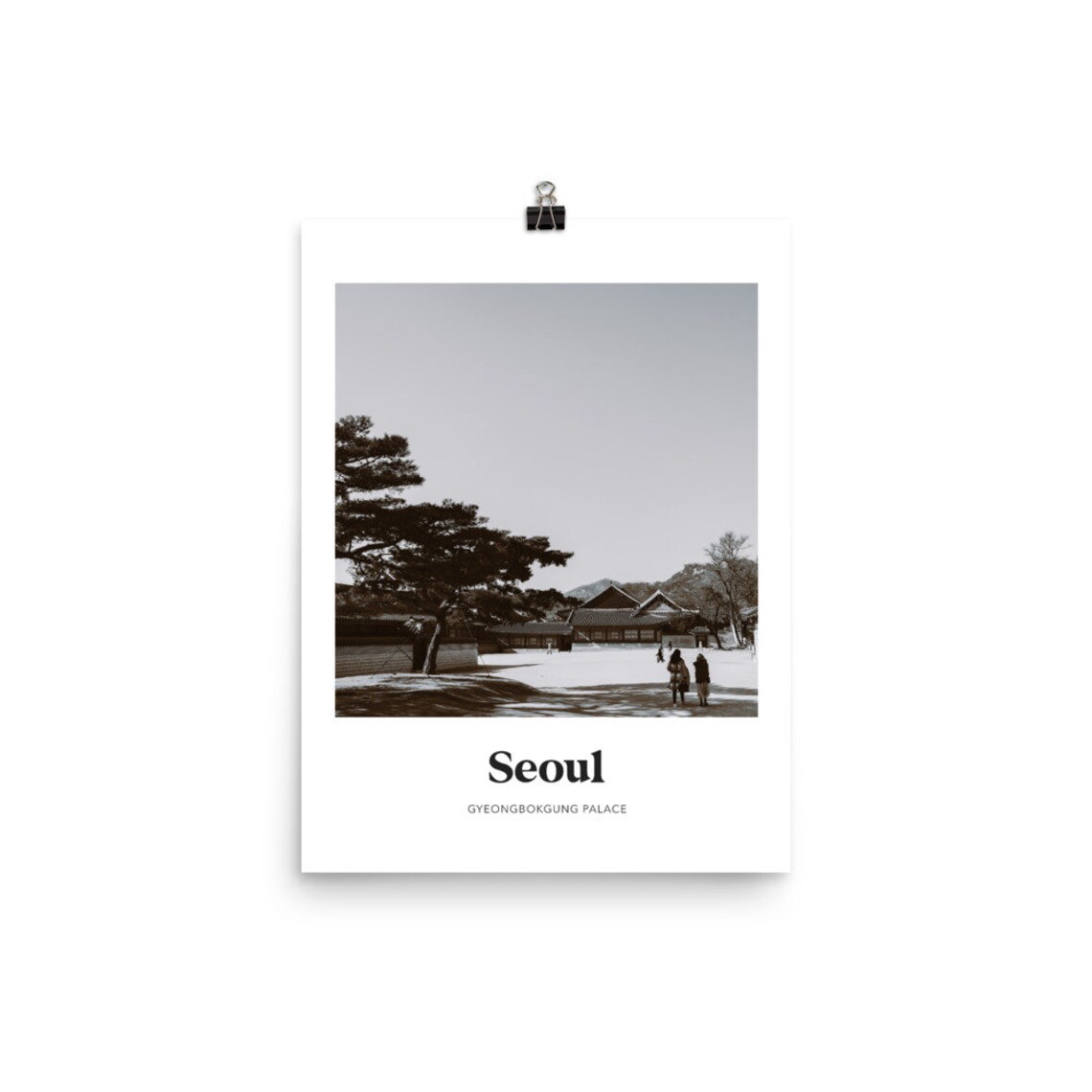 Seoul Gyeongbokgung Palace Black and White Courtyard Photo Poster - Image 2