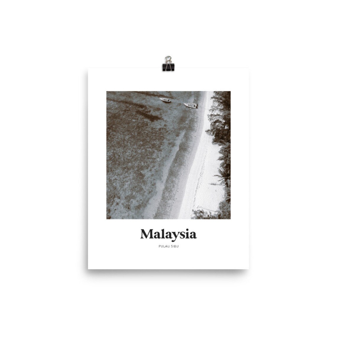 Malaysia Pulau Sibu Aerial Beach Black And White Photo Travel Poster - Image 3