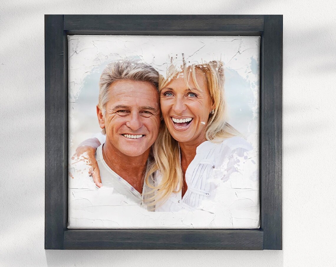 Custom Watercolor Portrait Of A Smiling Couple Framed Photo Art Print