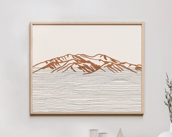 Taos Mountain New Mexico Terracotta Boho Line Art Silhouette Poster
