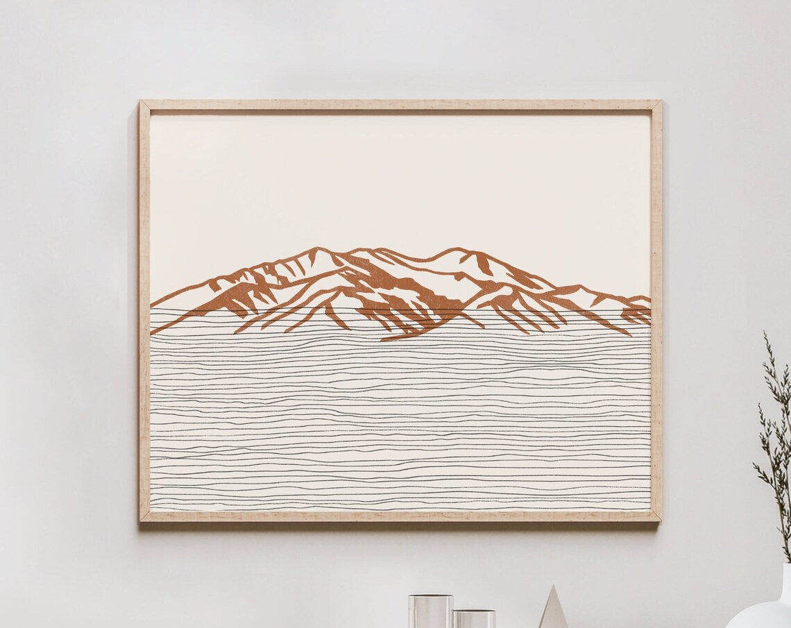 Taos Mountain New Mexico Terracotta Boho Line Art Silhouette Poster