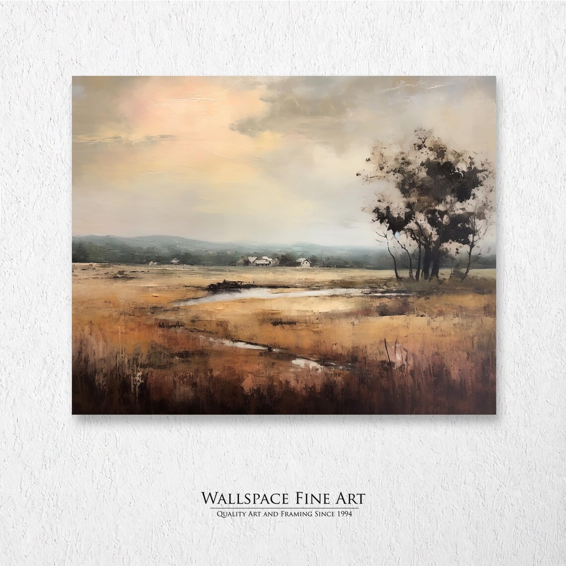 Golden Field Homestead Summer Landscape Rustic Oil Painting Wall Art