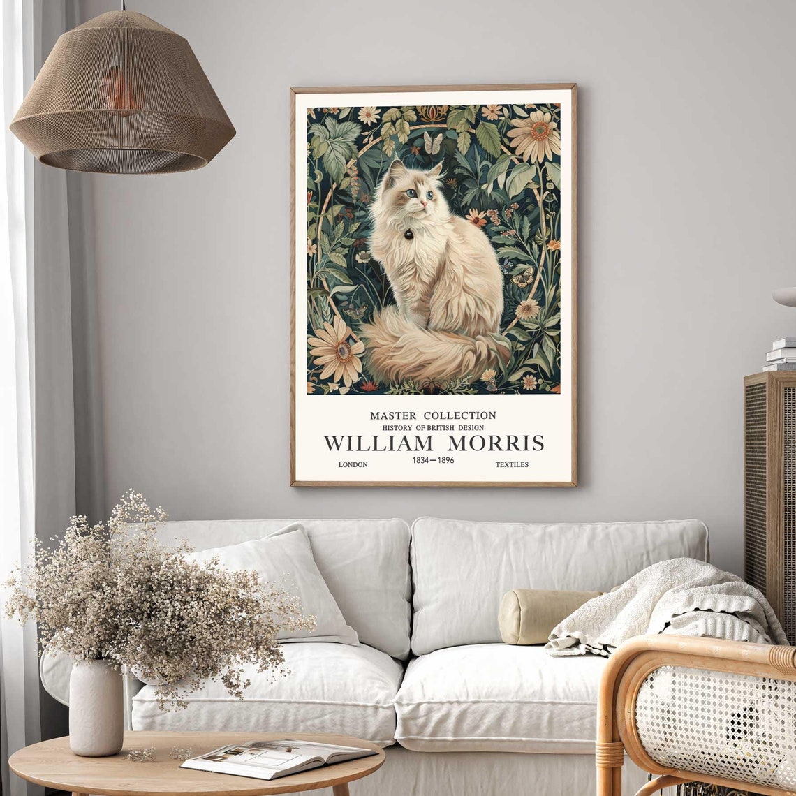 William Morris Long Haired Cat Botanical Master Collection Poster