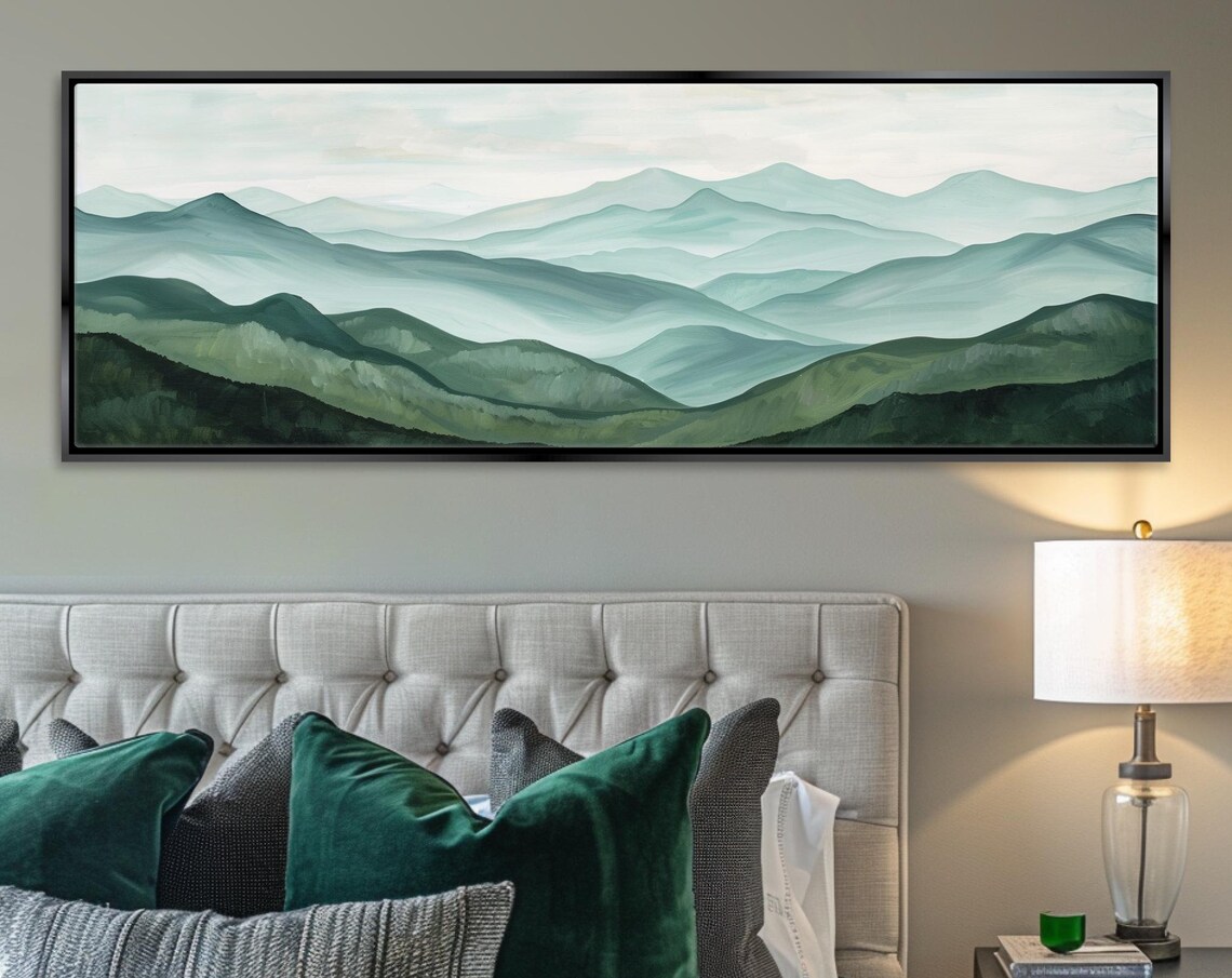 Sage Green Watercolor Abstract Mountain Range Art Print