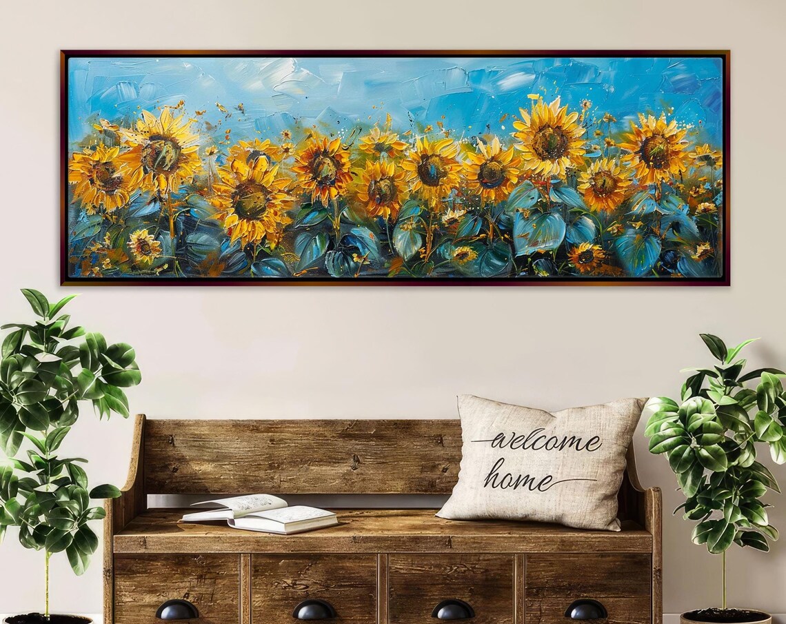 Panoramic Sunflowers Art Print, Long Horizontal View