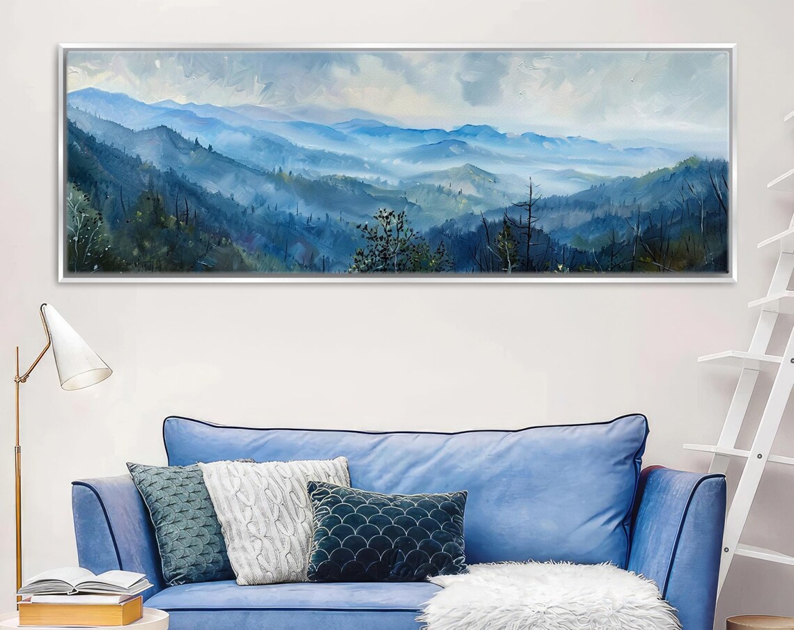 Great Smoky Mountains Panoramic Scene Art Framed Or Unframed Long Horizontal Gallery Wrapped Gicle Ready To Hang Extra Large Wall Art