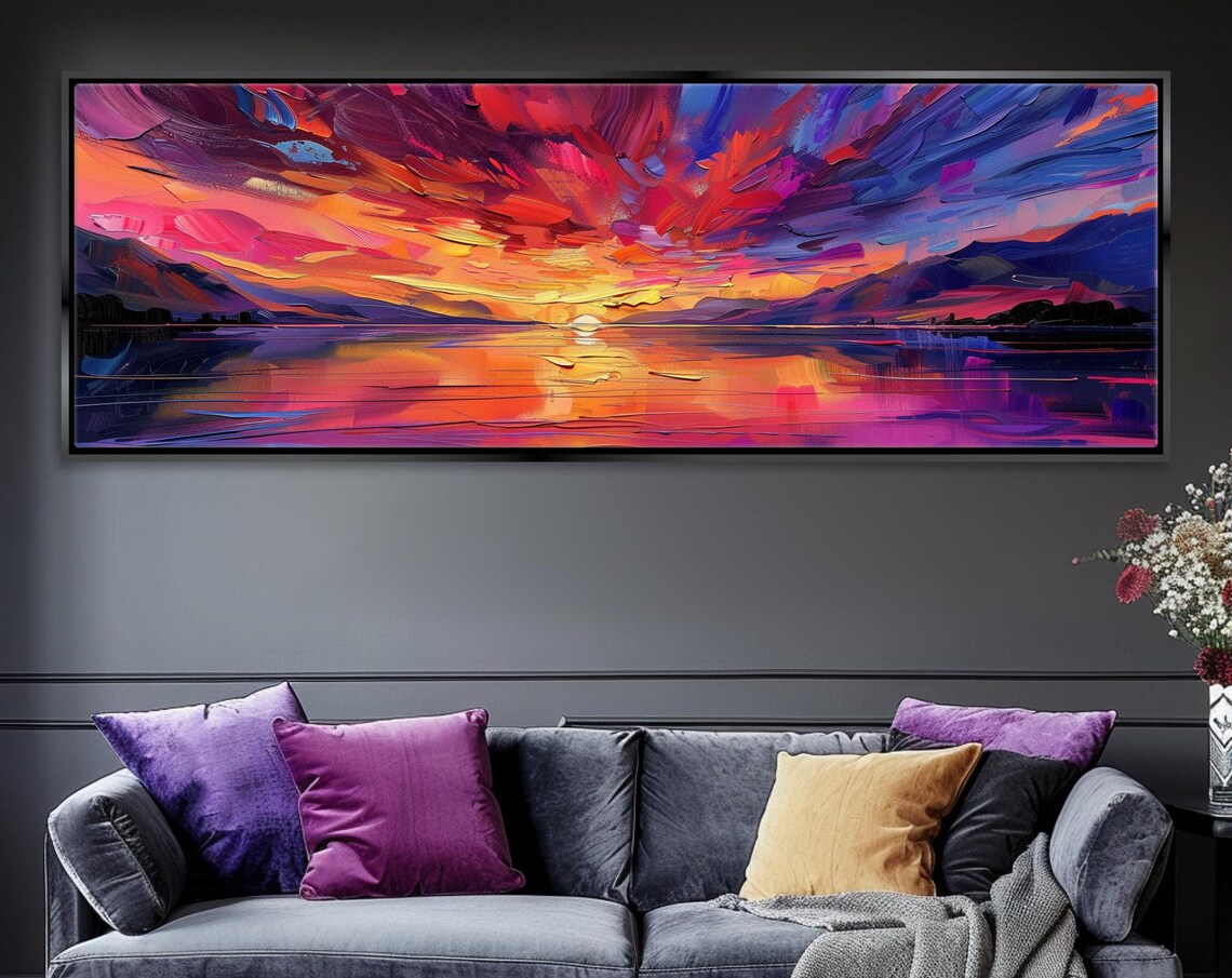 Panoramic Ocean Sunset, Pink Purple Wall Art Print