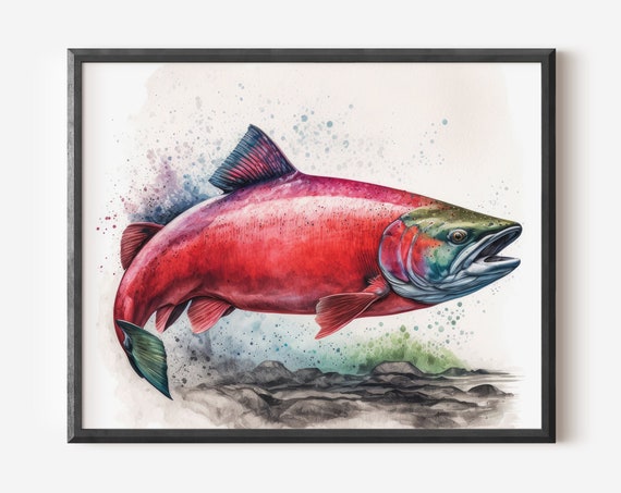 Sockeye Salmon Watercolor Print Poster Fly Fishing Art Fisherman Gift Fish Freshwater Gamefish Decor