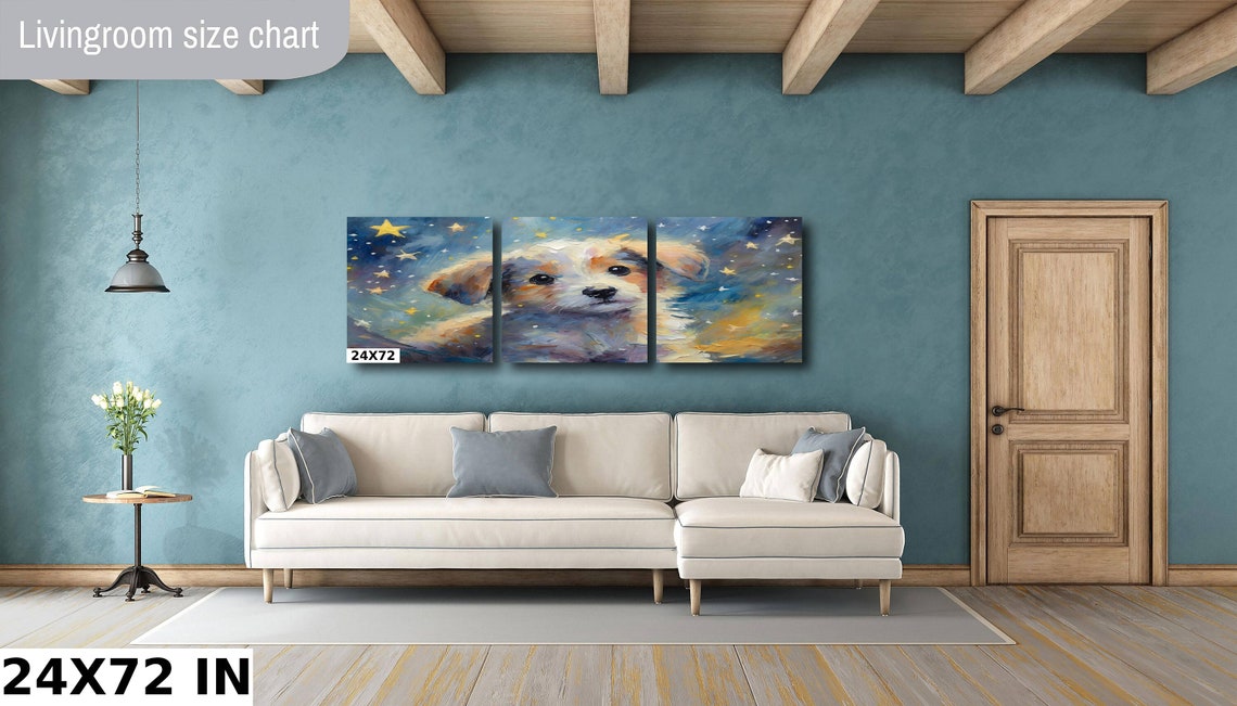 Adorable Fluffy Puppy Portrait Starry Night Nursery Wall Art Poster - Image 3