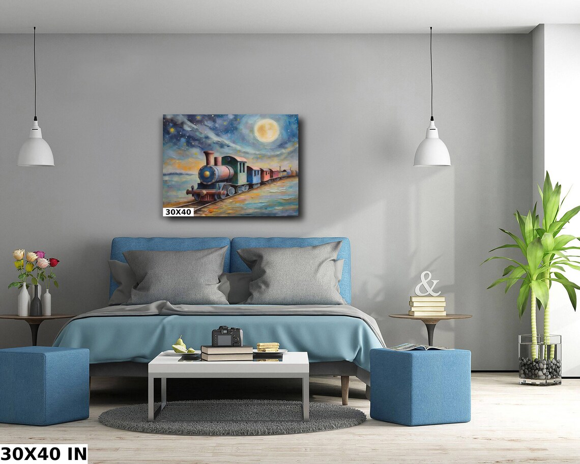 Toy Train With Moon And Stars Nursery Art Print - Image 5