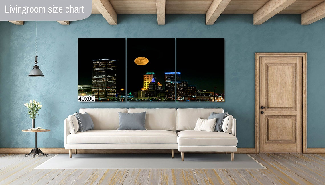 Tulsa Skyline Night Full Moon Lit Downtown Towers View Poster - Image 2