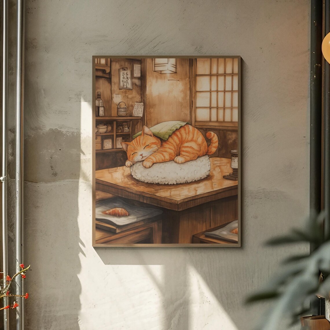 Orange Cat Napping As Nigiri Sushi In A Cozy Sushi Bar Poster - Image 2