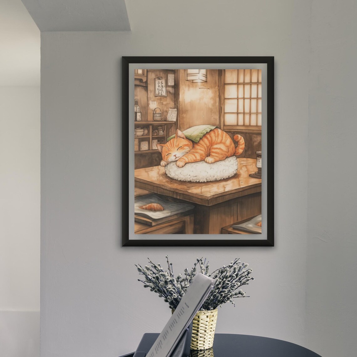 Orange Cat Napping As Nigiri Sushi In A Cozy Sushi Bar Poster - Image 4