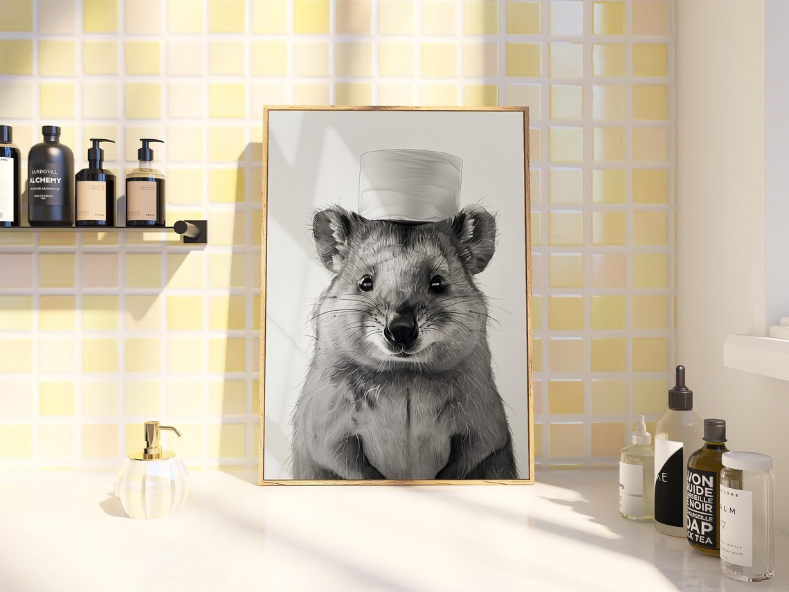 Smiling Quokka Wearing Toilet Paper Hat Funny Bathroom Animal Poster - Image 2