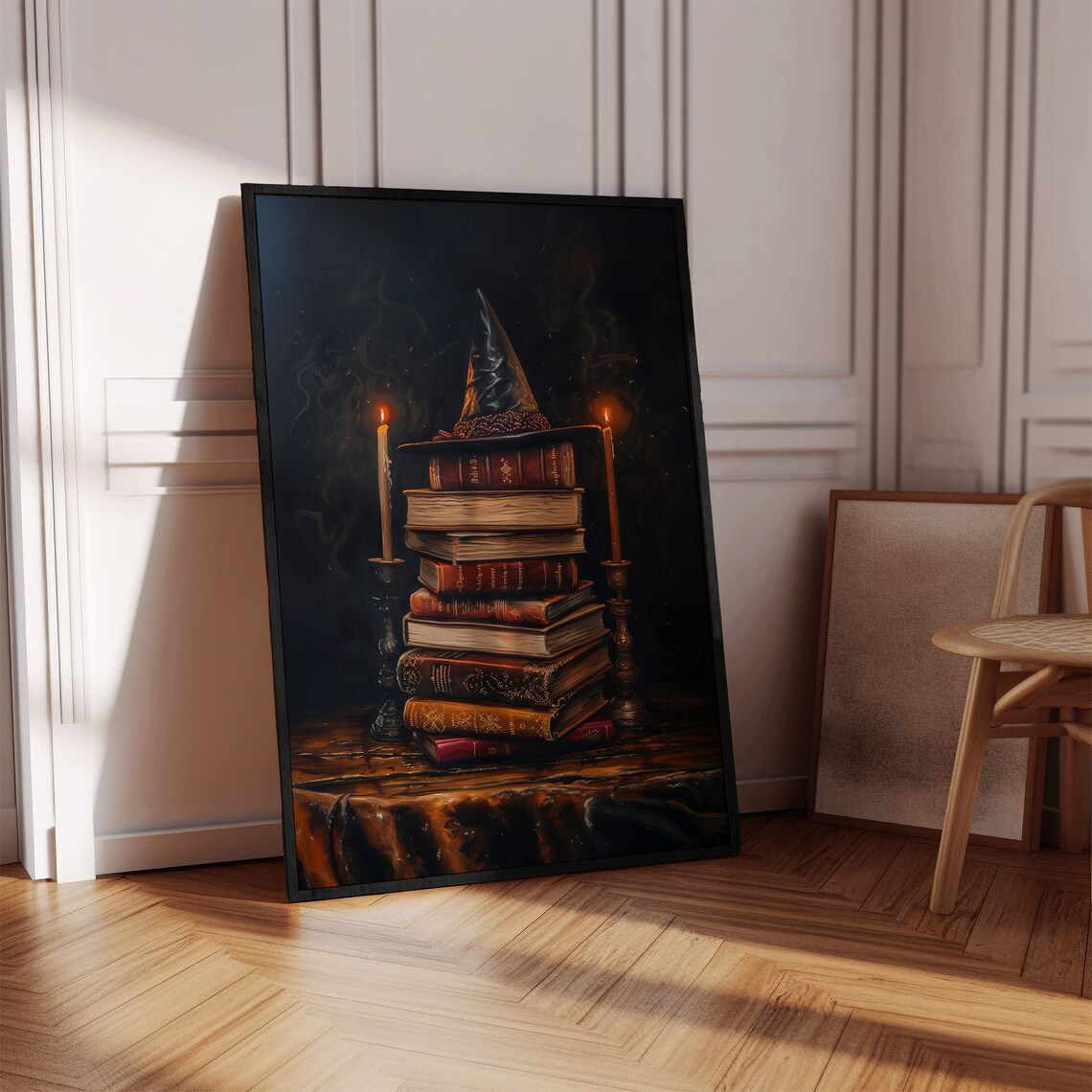 Witch Hat On Stack Of Spell Books Candlelit Halloween Art Poster - Image 2