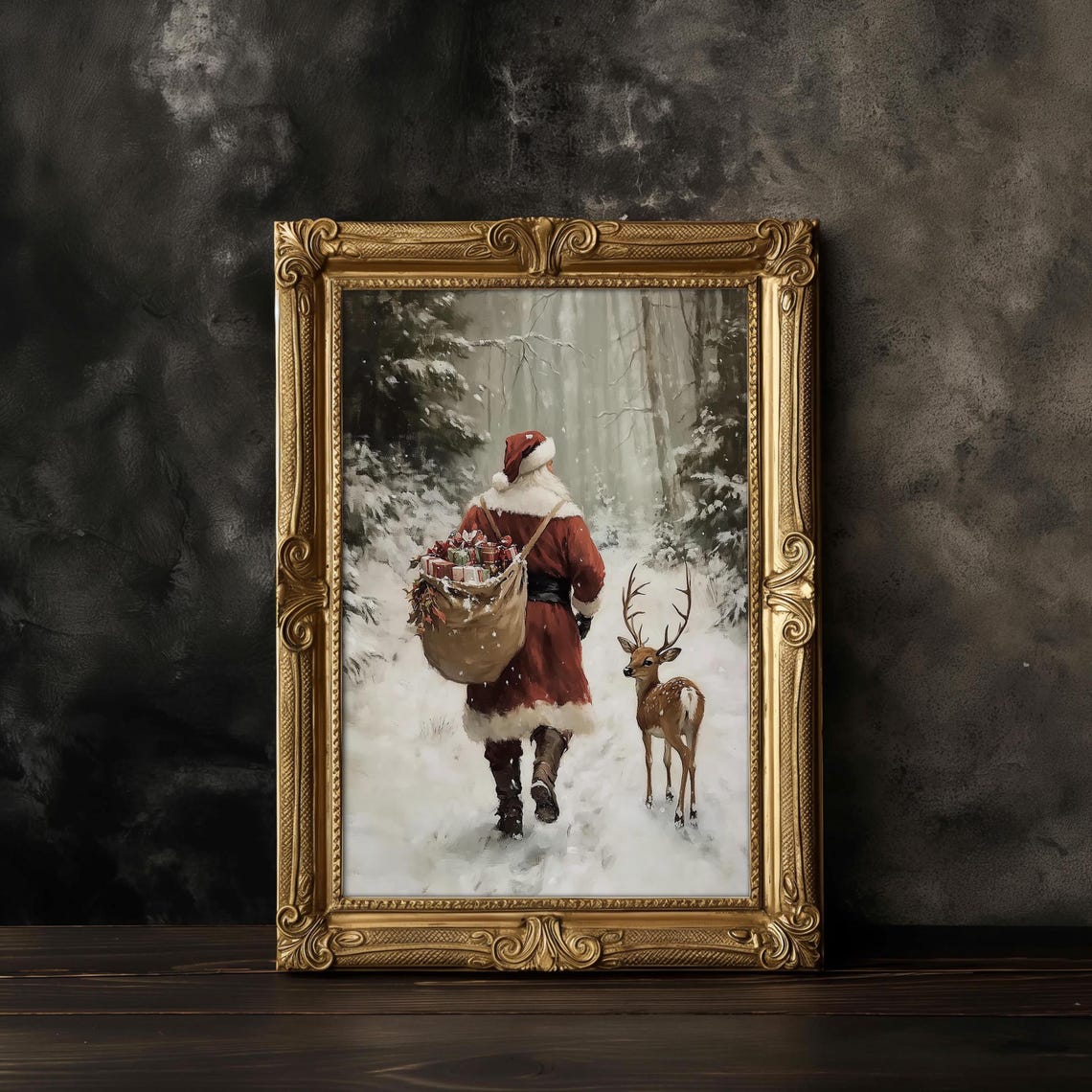 Reindeer Painting Antique White Art Christmas Festive Xmas Decor Antique Holiday Oil Painting Seasonal Christmas Home Decor - Image 3