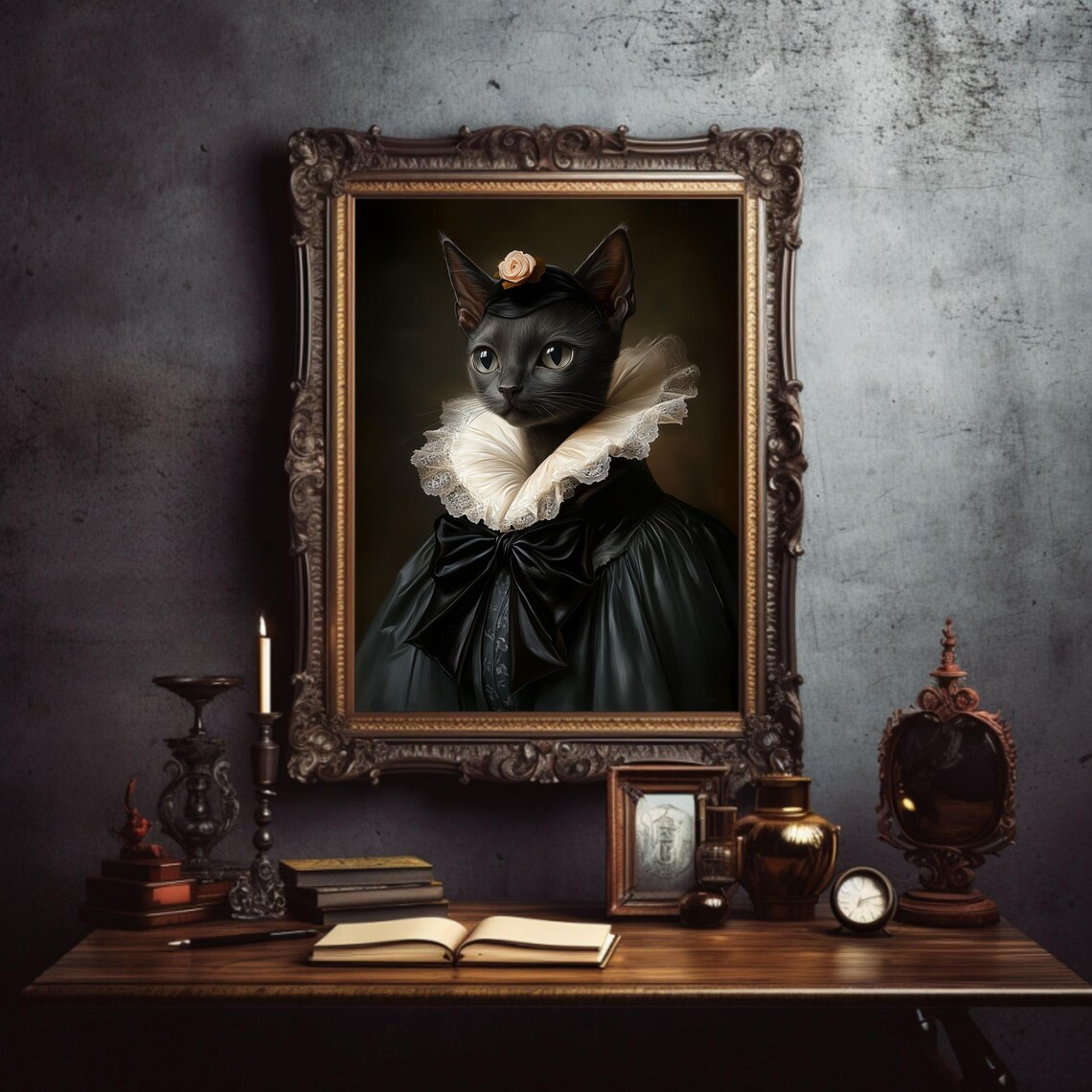 Gothic Cat in Dress, Whimsigoth Cat Art Print - Image 3