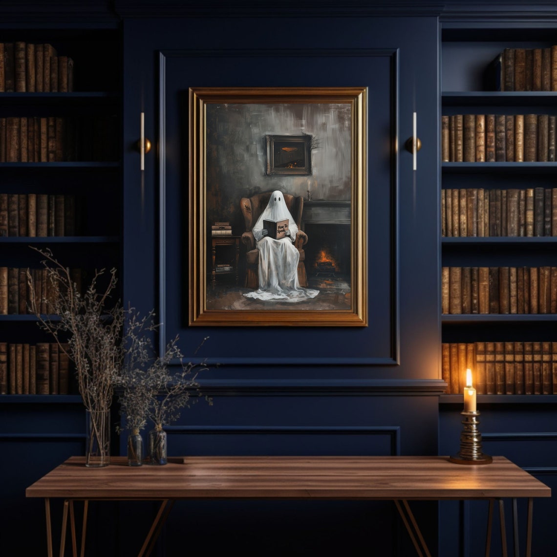Ghost Reading How To Spook Book By Fireplace Dark Academia Poster - Image 2