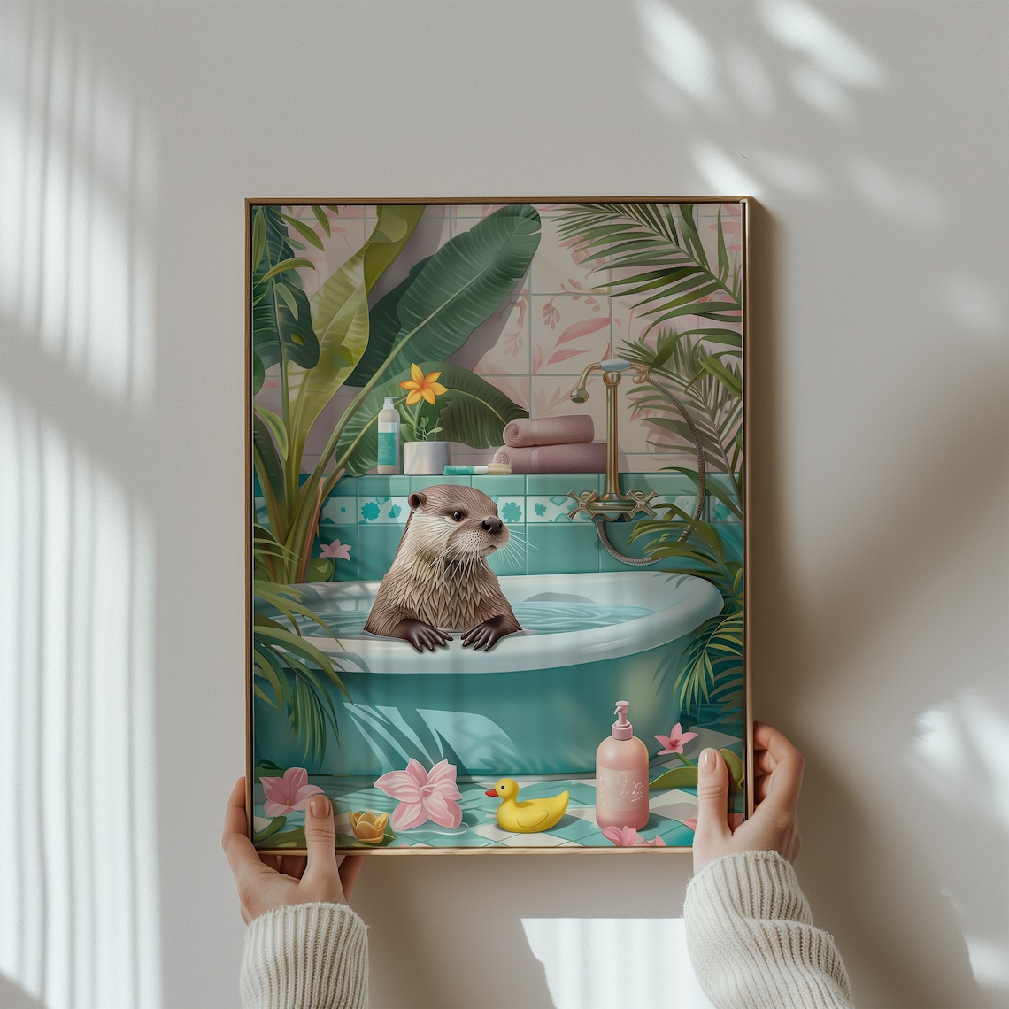 Otter In Tropical Bathtub Maximalist Bathroom Funny Animal Wall Poster