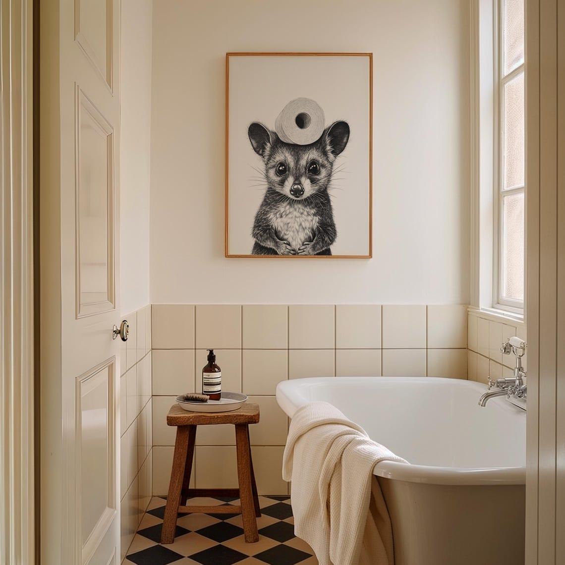 Cute Possum Balancing Toilet Paper On Head Funny Bathroom Poster - Image 2