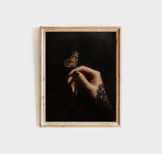 Dark Cottagecore Monarch Butterfly on Hand Goth Elegant Style Wall Poster