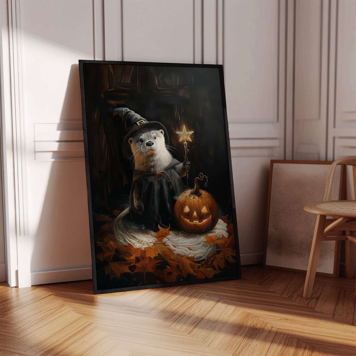 Cute Otter Wizard with Jack O Lantern Pumpkin Halloween Poster - Image 3