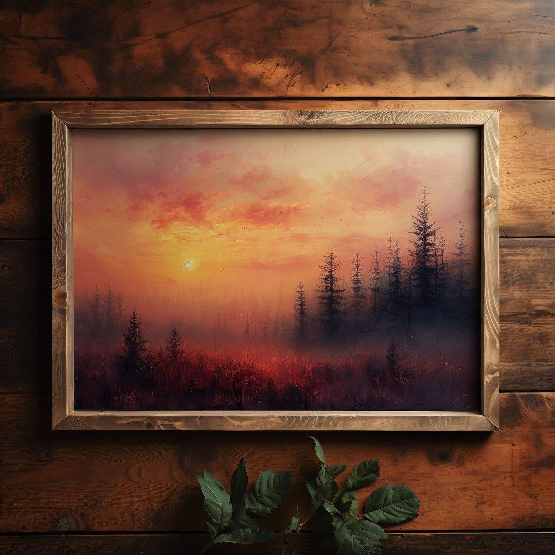 Forest Wallpaper Sunset Forest Painting Art Print - Image 2