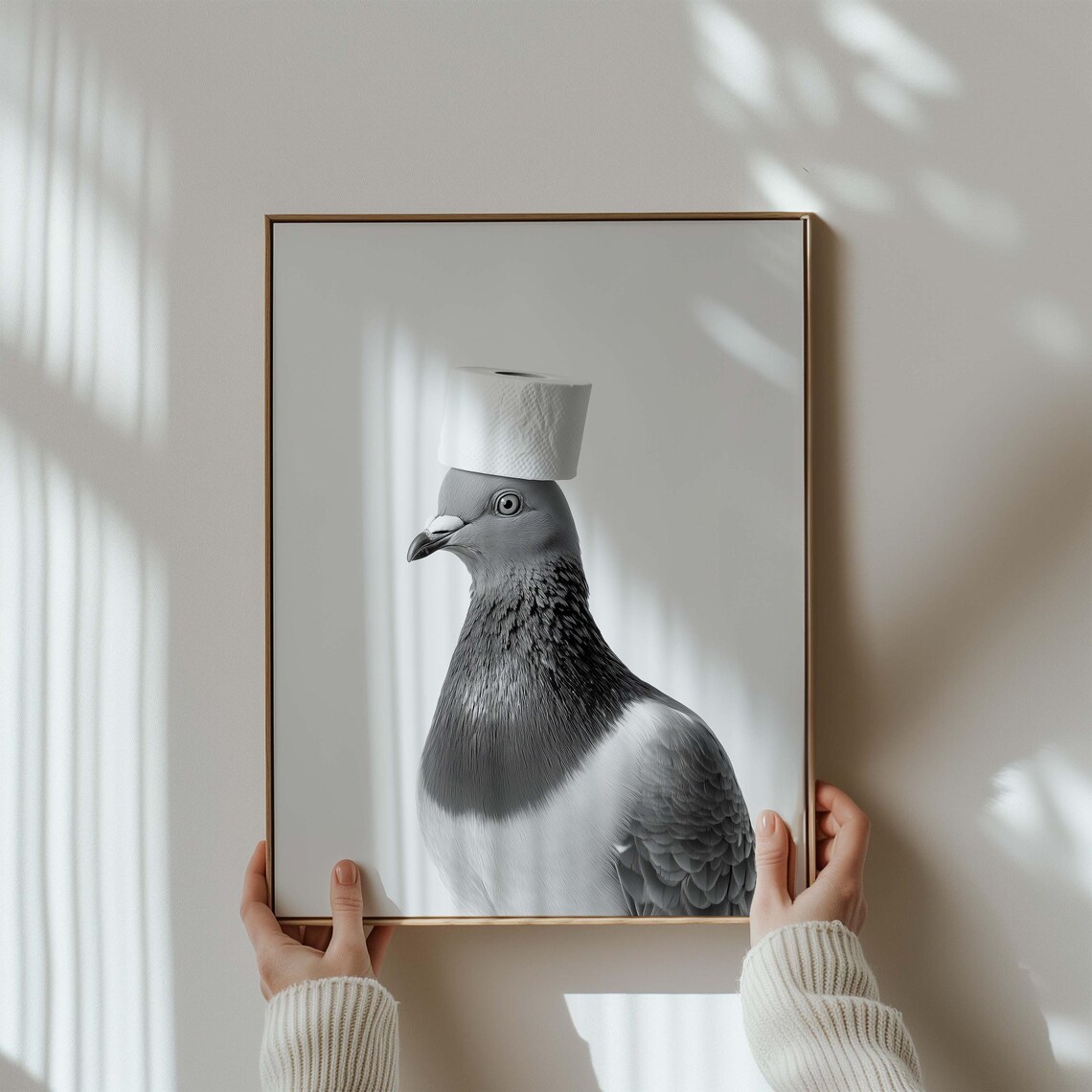 Elegant Pigeon With Toilet Paper Hat Funny Black White Poster - Image 2