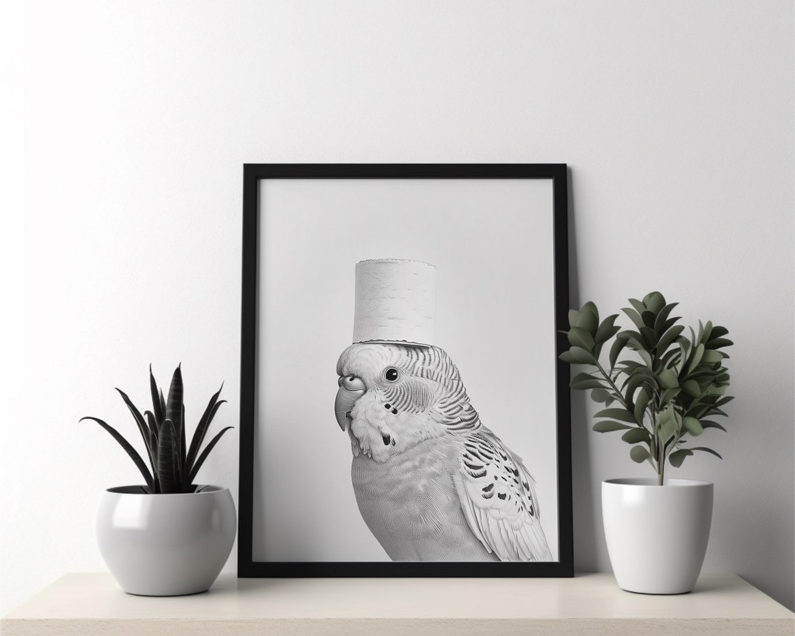 Budgie Parakeet Wearing Toilet Paper Hat Funny Bathroom Bird Poster - Image 2