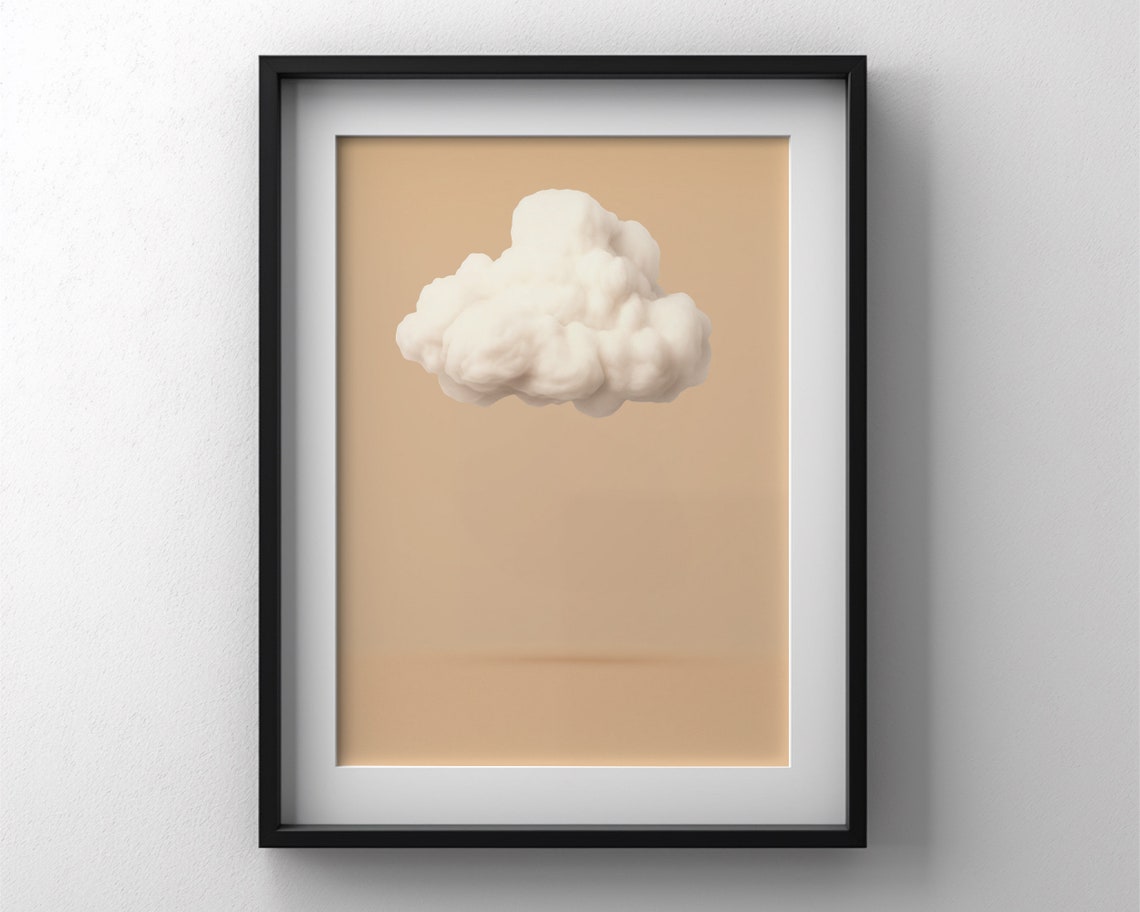 Single White Cloud on Warm Beige Background Minimalist Modern Poster - Image 2