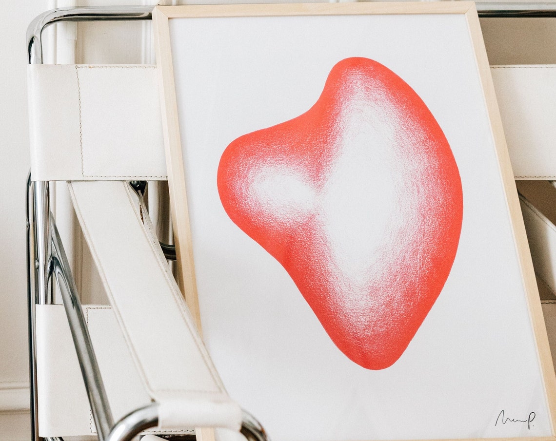 Red Organic Blob Bold Sculptural Minimalist Abstract Art Poster