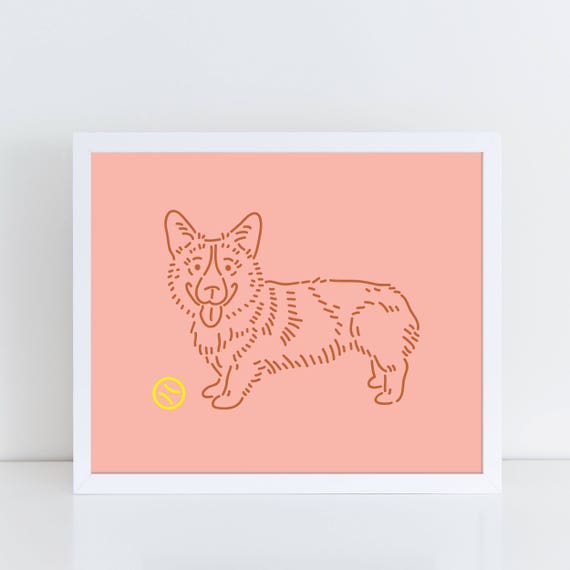 Corgi Dog Art Print Pembroke Welsh Illustration Wall Unique Gift Lover