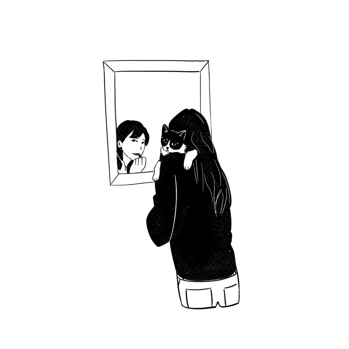 Sweet Minimalist Young Couple Half Heart Line Drawing Portrait Poster - Image 7