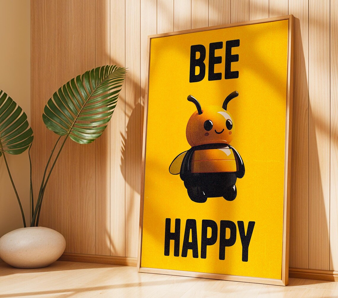 Bee Happy Retro Vintage Poster, Cute Typography - Image 2