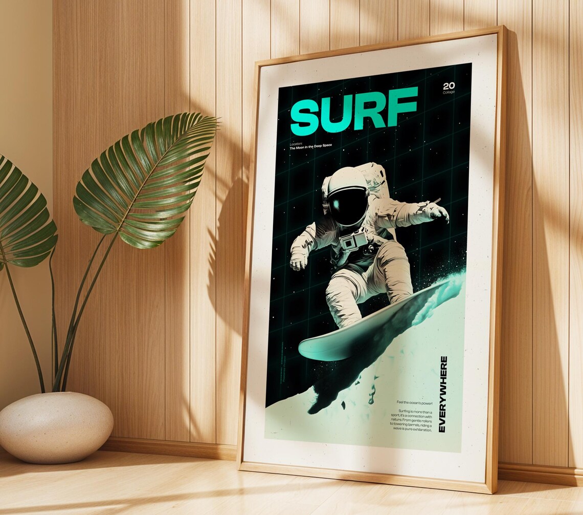 Astronaut Surfing Poster, Space Surf Art - Image 3