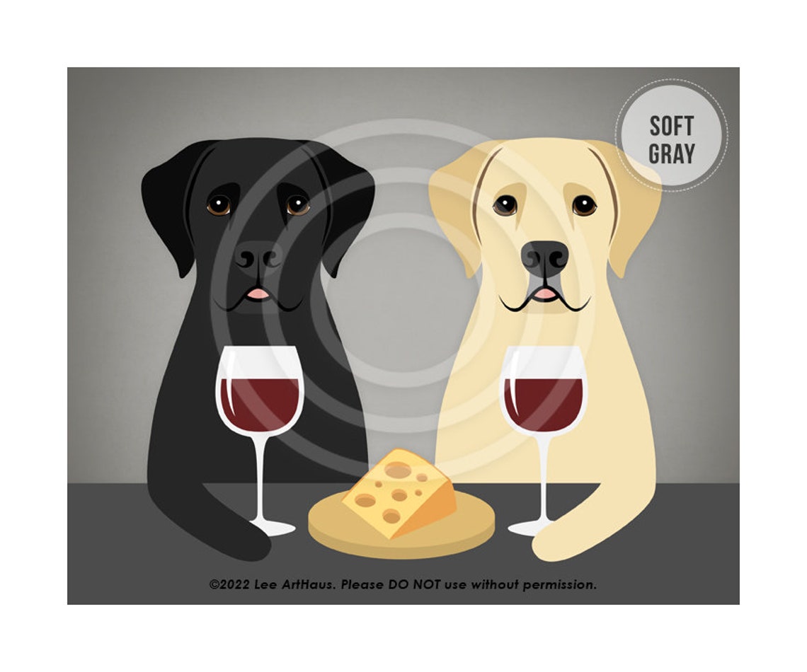 Two Labrador Retrievers Drinking Wine and Cheese Funny Dog Poster - Image 3