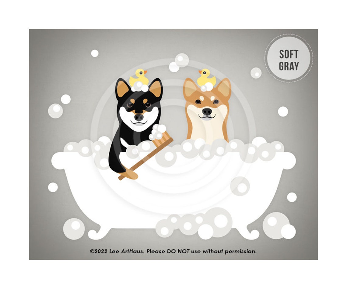 213dp Two Shiba Inu Dogs In Bubble Bath Bathtub Wall Art Shiba Inu Gifts Dog Owner Gift Cute Dog Art Bathroom Wall Decor Dog Art - Image 3