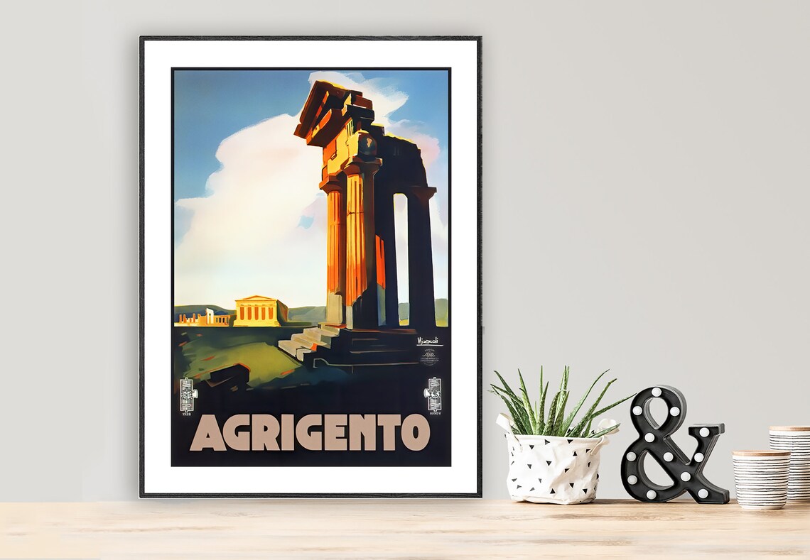 Agrigento Vintage Travel Poster, Italy Art Print